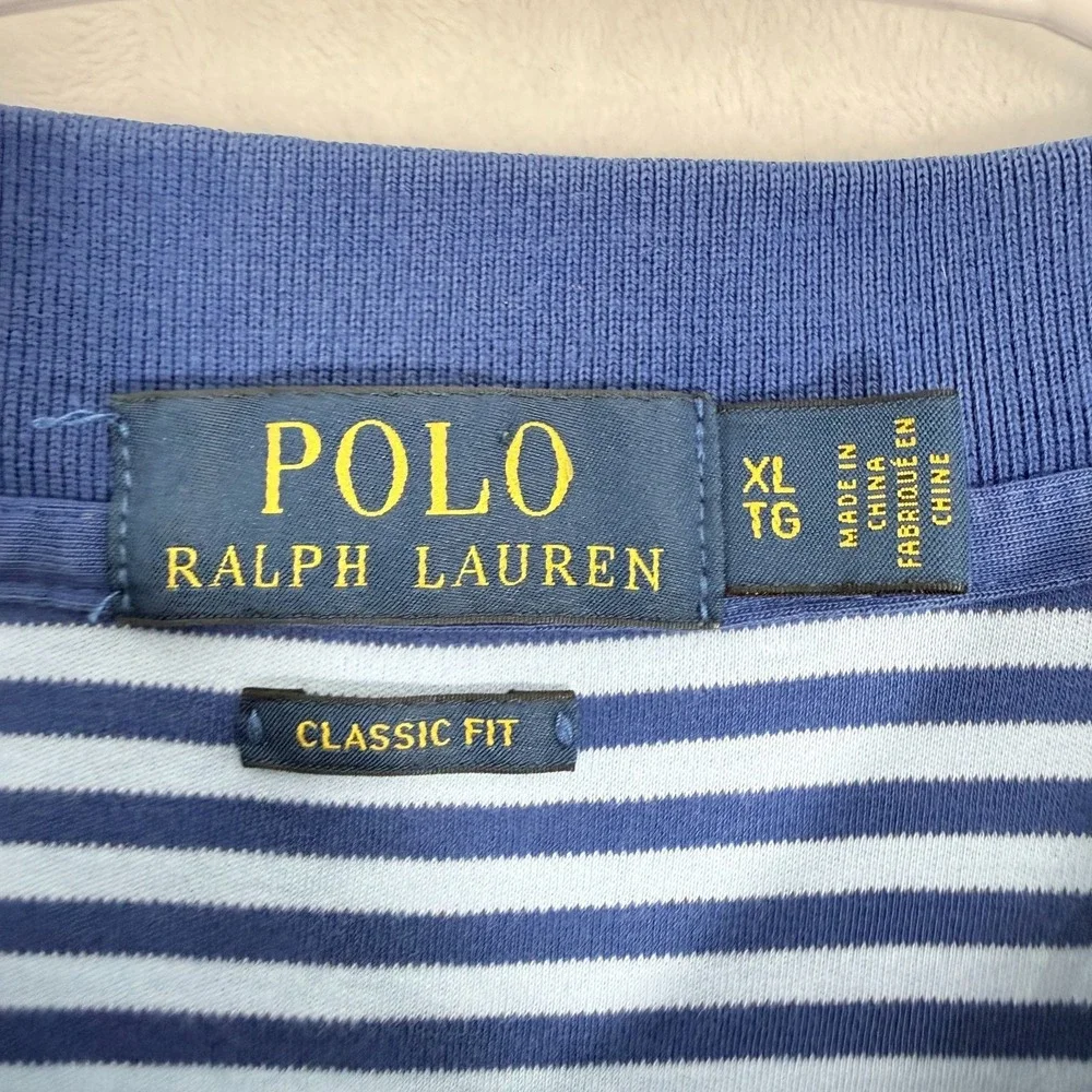Polo Ralph Lauren Polo Shirt Mens XL Blue Stripe Classic Fit Pony